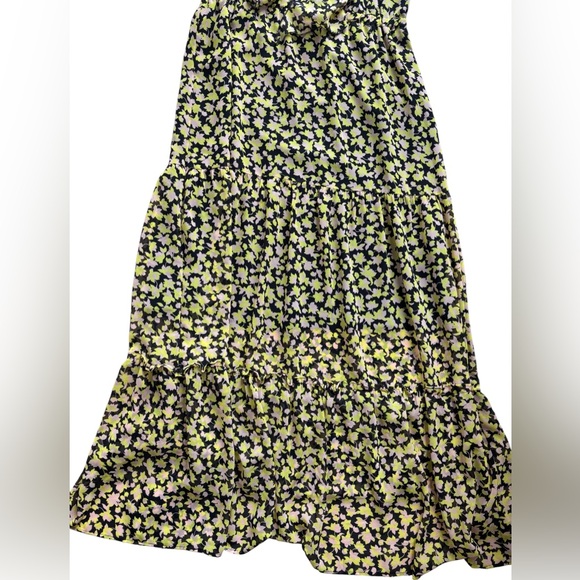 Who What Wear Neon Floral Yellow Black Maxi Dress Tiered Whimsigoth Cottagecore - Picture 7 of 12